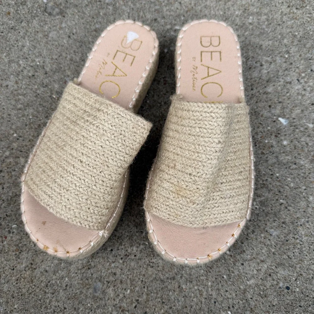 Beach by Matisse DelMar Natural Jute Espadrille Platform Slide Sandals Sz 8